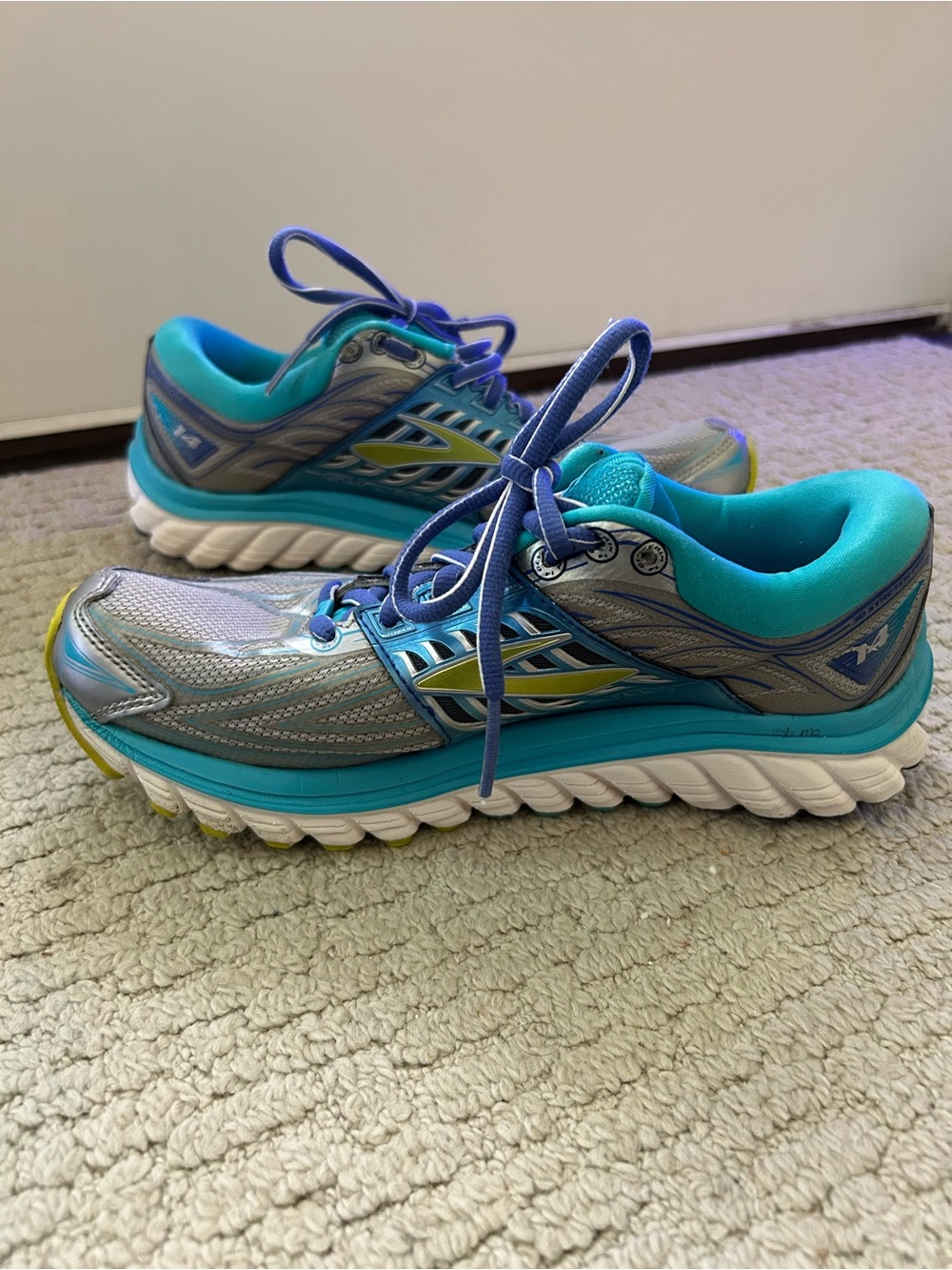 Brooks Glycerin 14 Women's Turquoise Blue & Silver Running Shoes Sz 7.5